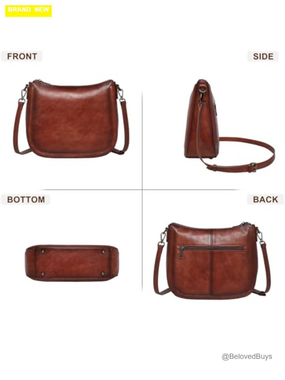 Real Leather Crossbody Bag with 2 Straps Vintage Hobo Satchel Handbag - Picture 6 of 7